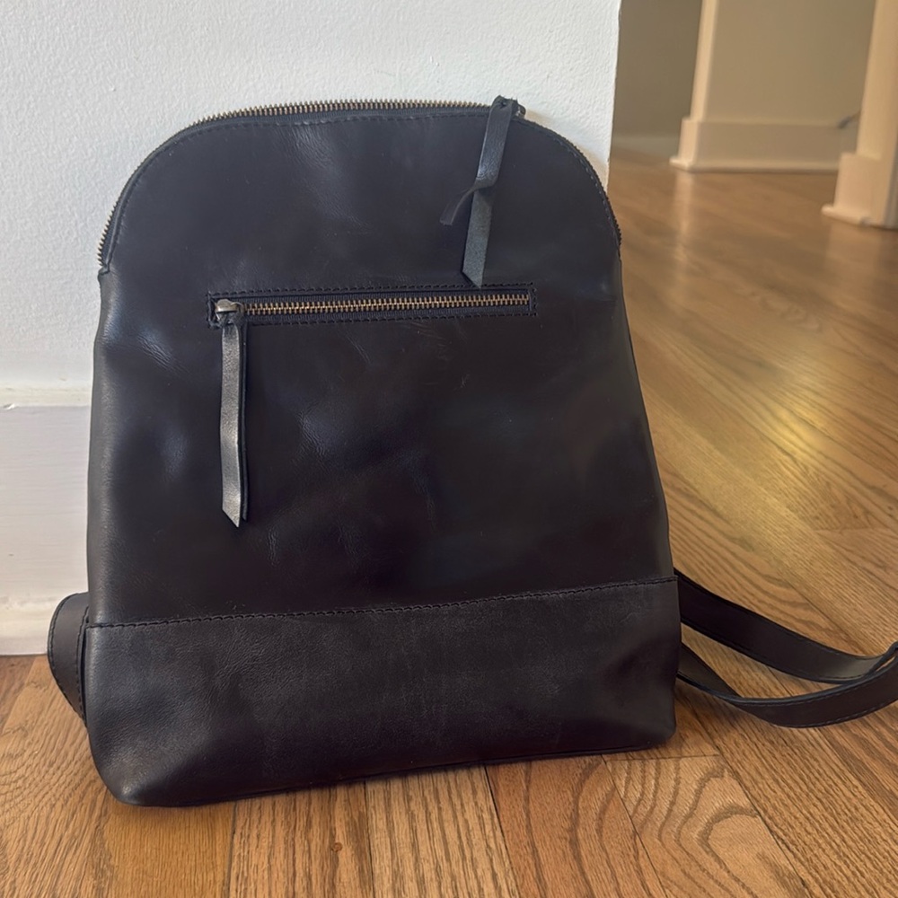 Able 100% Leather Black Backpack